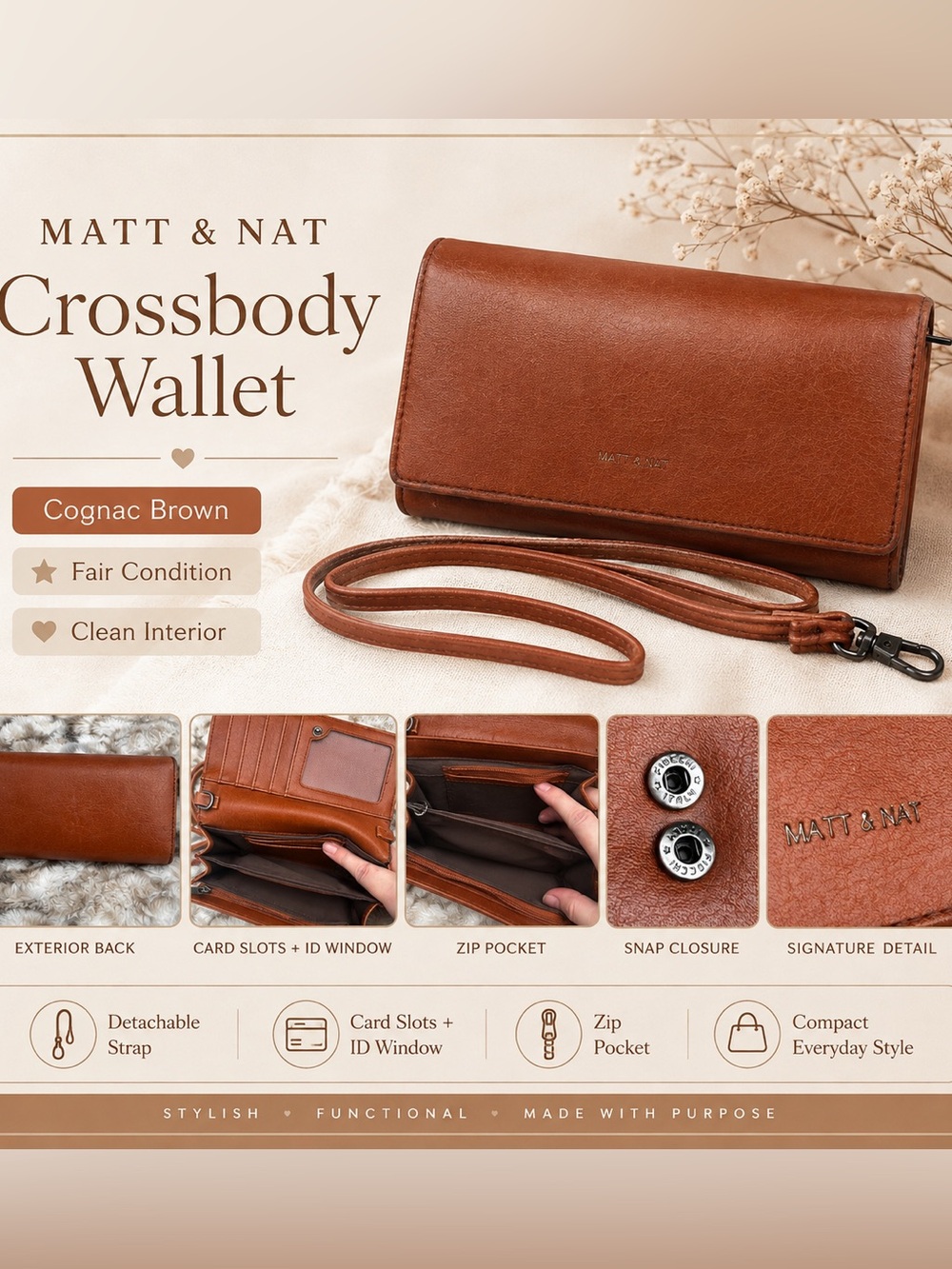 Matt & Nat Cognac Crossbody Wallet